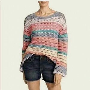 Boho Multicolored Open Knit Pullover Cotton Spring Tunic Sweater